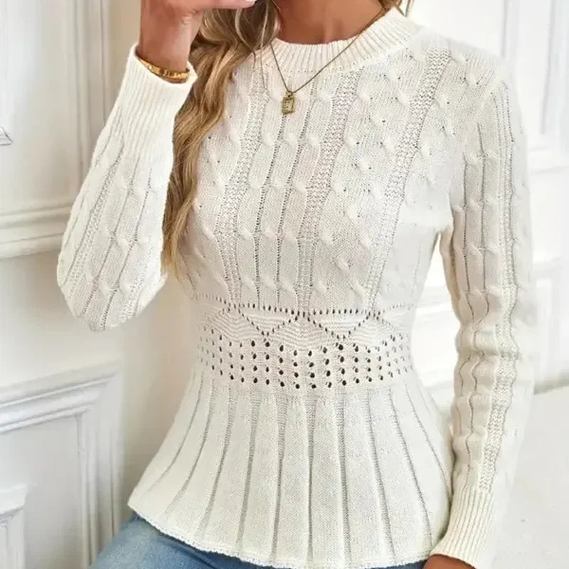 🎅🔥Buy two and get free shipping⏳Women's round neck chunky knit sweater with ruffled hem