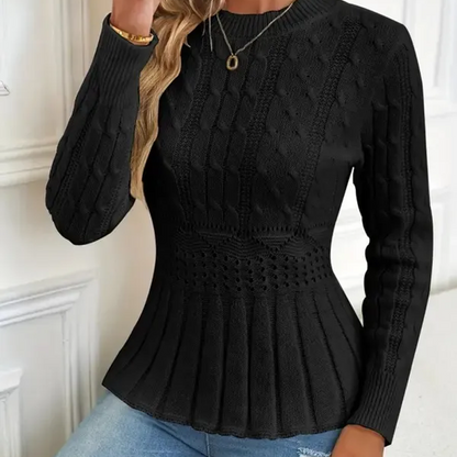 🎅🔥Buy two and get free shipping⏳Women's round neck chunky knit sweater with ruffled hem