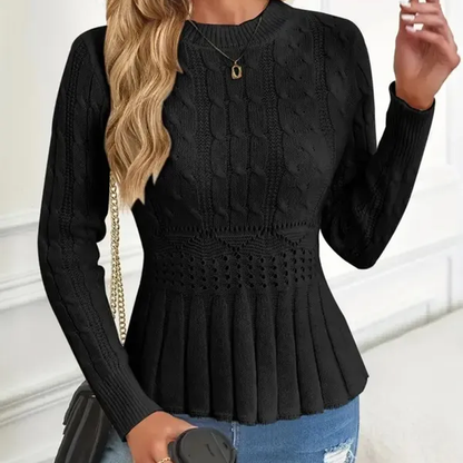 🎅🔥Buy two and get free shipping⏳Women's round neck chunky knit sweater with ruffled hem