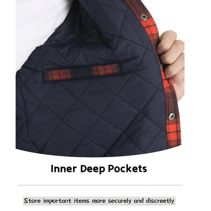 Men's Flannel Shirt Jacket with Quilted Lined Long Sleeve Plaid Coat