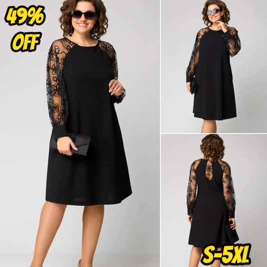 👑[S-5XL]👗Elegancka czarna seksowna koronkowa sukienka