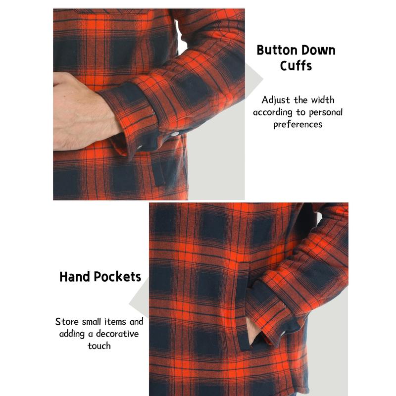 Men's Flannel Shirt Jacket with Quilted Lined Long Sleeve Plaid Coat