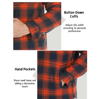 Men's Flannel Shirt Jacket with Quilted Lined Long Sleeve Plaid Coat