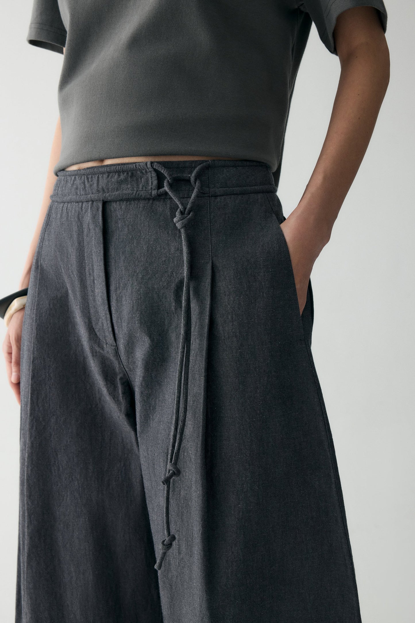 COTTON-LINEN BELTED PANTS