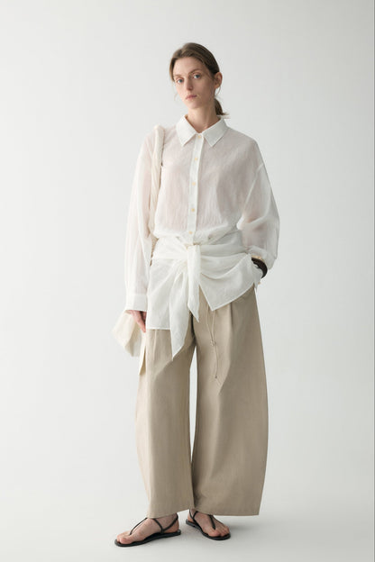 COTTON-LINEN BELTED PANTS