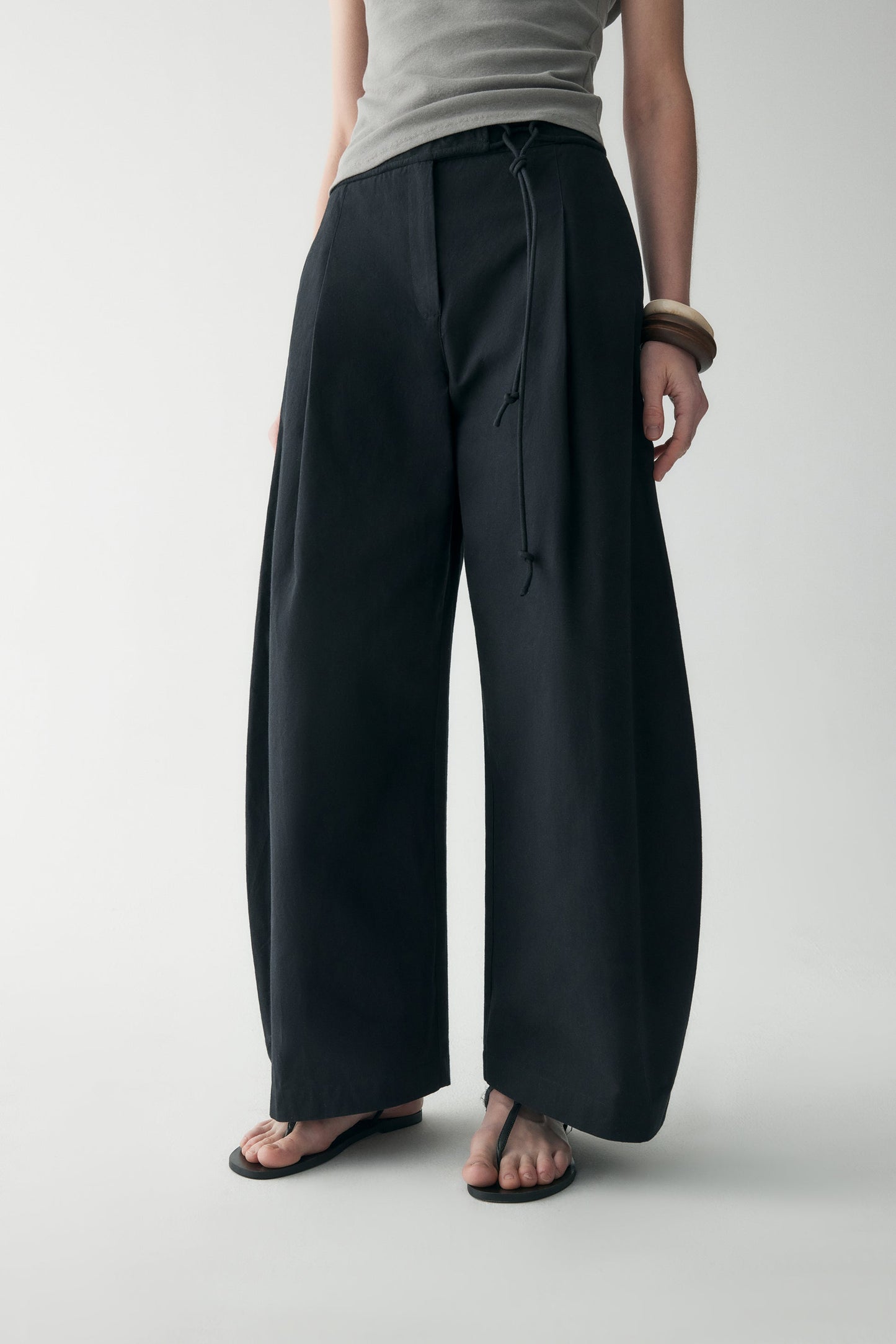 COTTON-LINEN BELTED PANTS