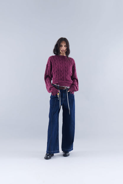 CABLE KNIT DISTRESSED SWEATER