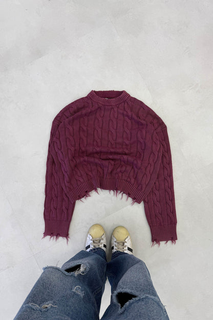 CABLE KNIT DISTRESSED SWEATER