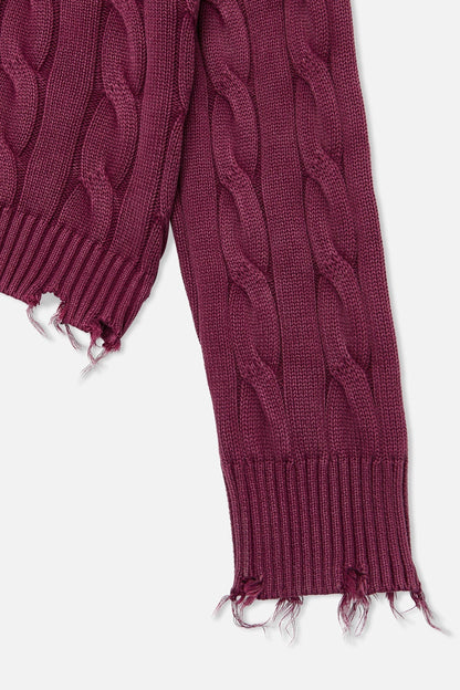 CABLE KNIT DISTRESSED SWEATER