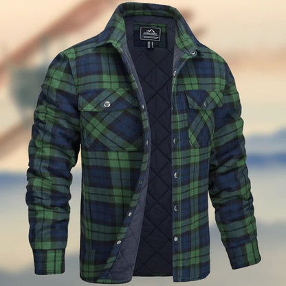Men's Flannel Shirt Jacket with Quilted Lined Long Sleeve Plaid Coat