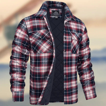 Men's Flannel Shirt Jacket with Quilted Lined Long Sleeve Plaid Coat