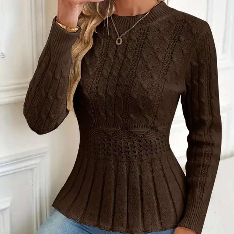 🎅🔥Buy two and get free shipping⏳Women's round neck chunky knit sweater with ruffled hem