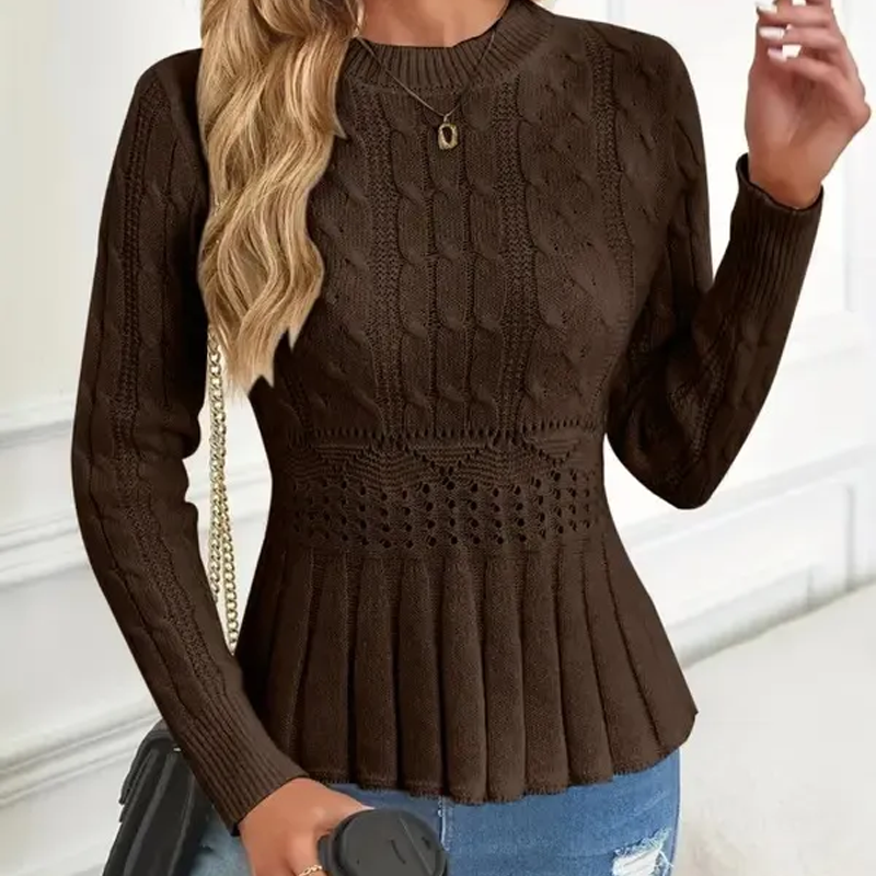 🎅🔥Buy two and get free shipping⏳Women's round neck chunky knit sweater with ruffled hem
