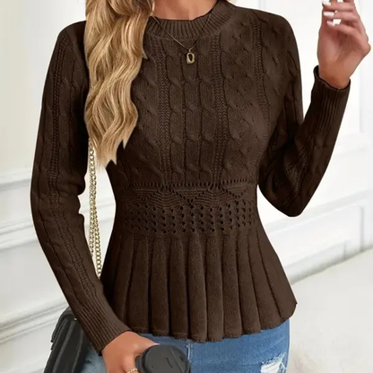 🎅🔥Buy two and get free shipping⏳Women's round neck chunky knit sweater with ruffled hem