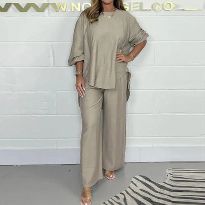 Women's Long-Sleeved High-Waisted Wide-Leg Pants Suit