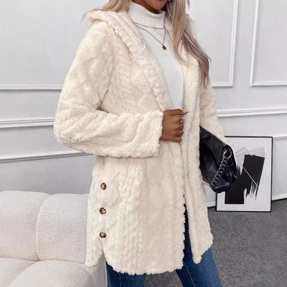 Damen warme Jacke mit Kapuze und Rautenmuster